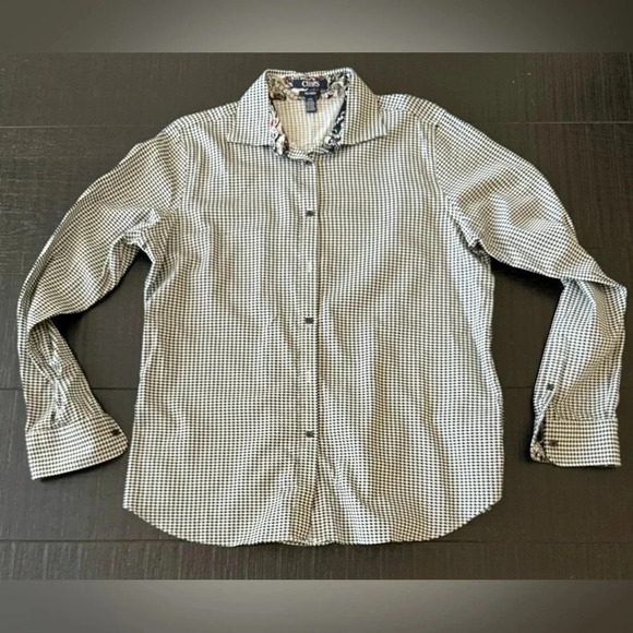 Chaps Ralph Lauren Shirt Womens Large No Iron Black White Long Sleeve Button Top - Picture 1 of 7